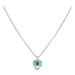 Platinum 0.07ct Diamond and Emerald Necklace