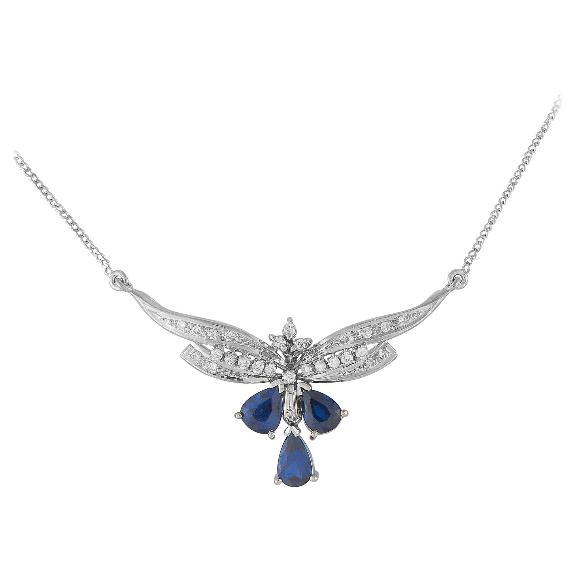Collana Art Deco in platino con diamanti e zaffiri da 0,40 carati
