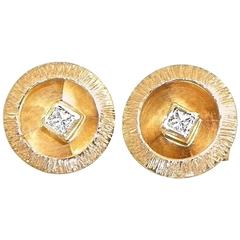 Sunny Sparkling Princess Cut Diamond Gold Stud Earrings 2