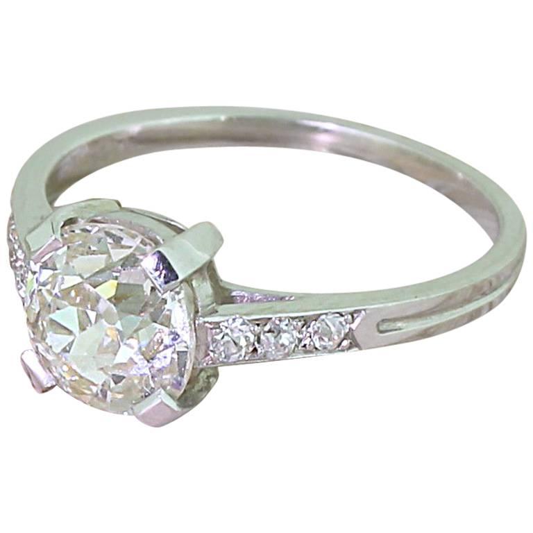 Art Deco 1.84 Carat Old Cut Diamond Platinum Engagement Ring For Sale