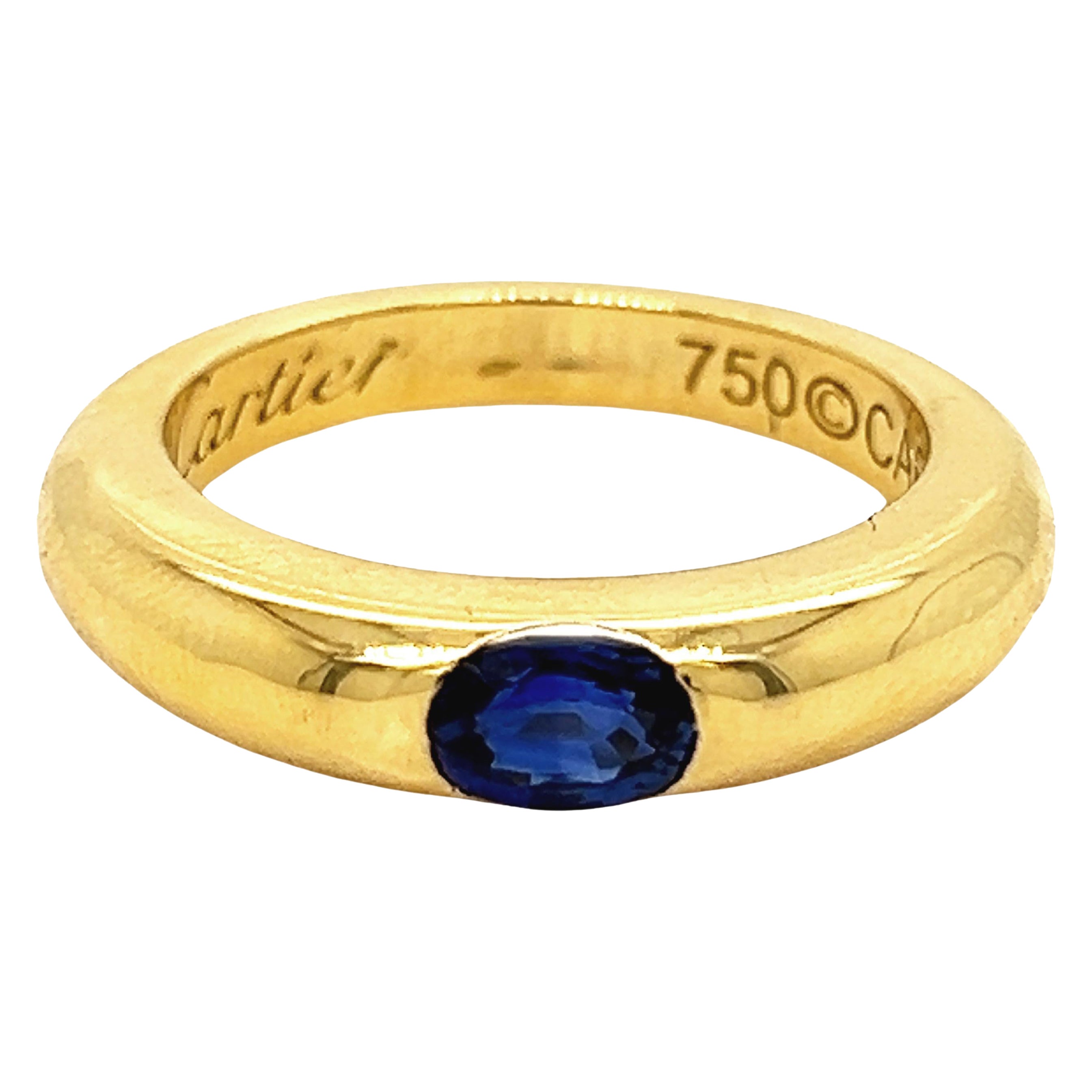 Cartier Original 1992 Oval Königsblauer Saphir 18 Karat Gelbgold Ellipsenring, Original im Angebot