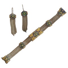 Aygul Turkey 925silver and vermeil enamel bracelet and earrings multi strand set