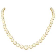 Vintage French 1950s Cultured Round White Pearl Necklace