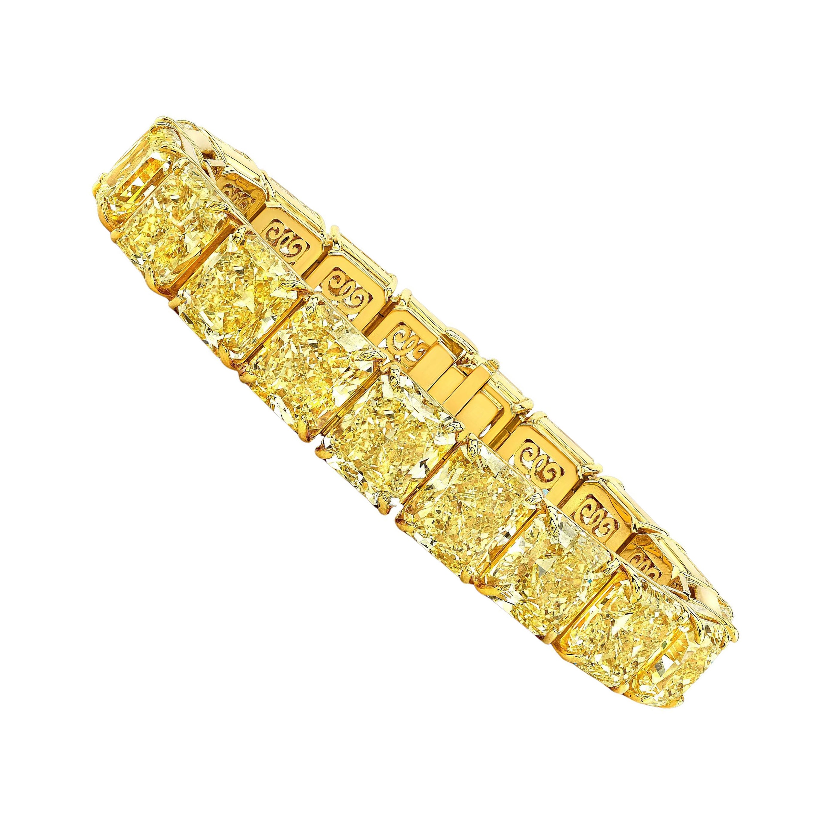Pulsera de Diamantes de 75 Quilates Fancy Amarillos de Corte Radiante Certificado GIA Natural
