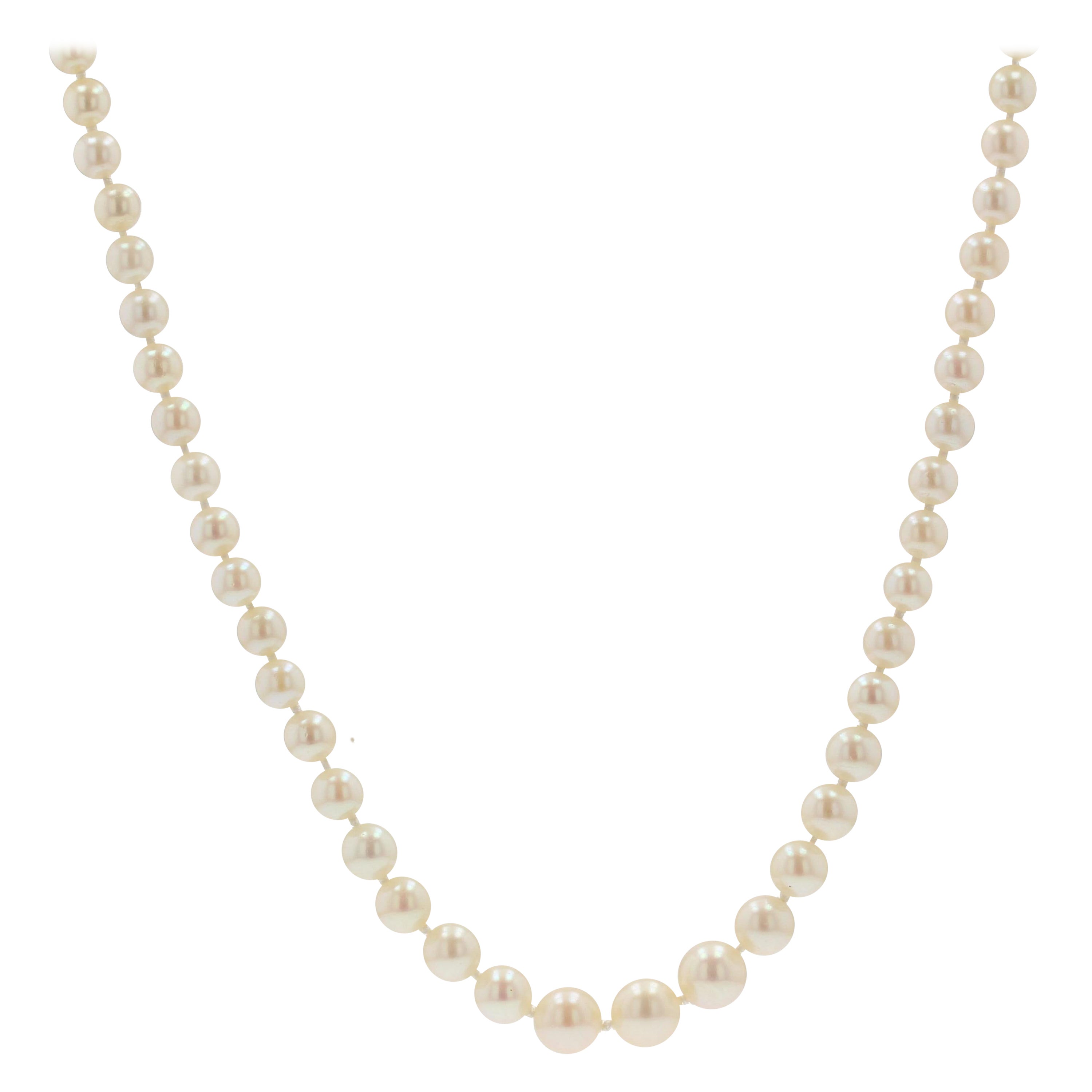 1950s Japanese Cultured Round White Pearl Necklace For Sale