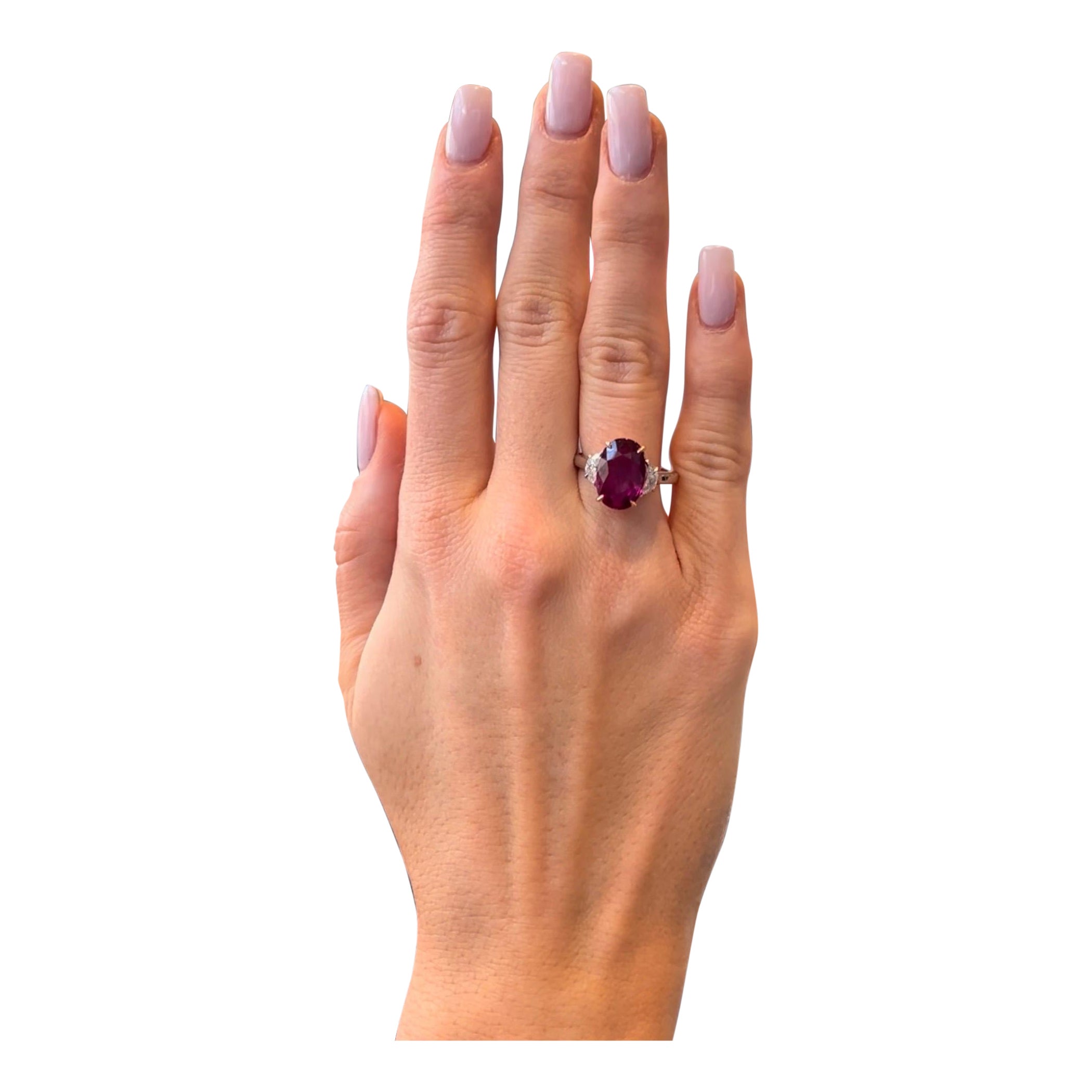 5,01 Anello a 3 pietre con diamante e rubino naturale non trattato 18 carati  Oro giallo GRS