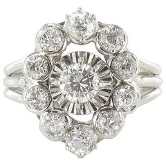 1960s French 1 Carat Diamond Platinum White Gold Ring