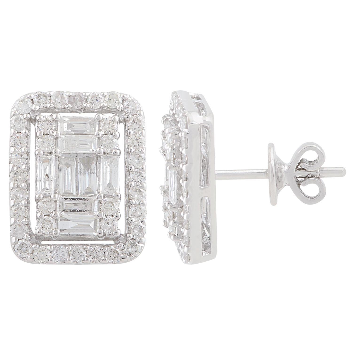 Nature 1.29 Carat SI/HI Baguette Diamond Rectangle Stud Ears 10k White Gold