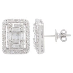 Nature 1.29 Carat SI/HI Baguette Diamond Rectangle Stud Ears 10k White Gold