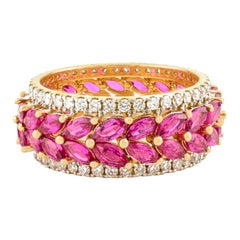 Authentische 14k Gelbgold Eternity Band Ring mit Marquise Rubin und Diamant