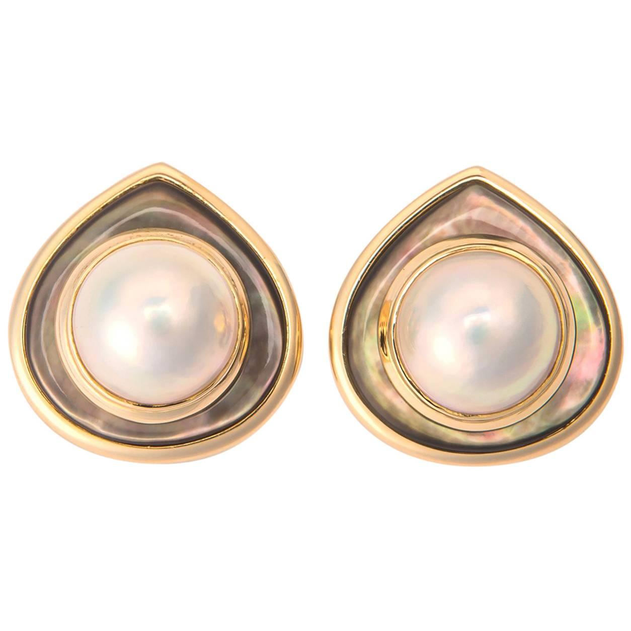 Marina B Pearl Mother-of-Pearl Gold Earrings
