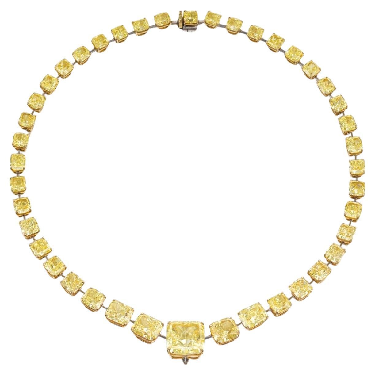 OUR LEGACY Collier de 100 carats de diamant jaune fantaisie  Centre 12 carats  GIA en vente
