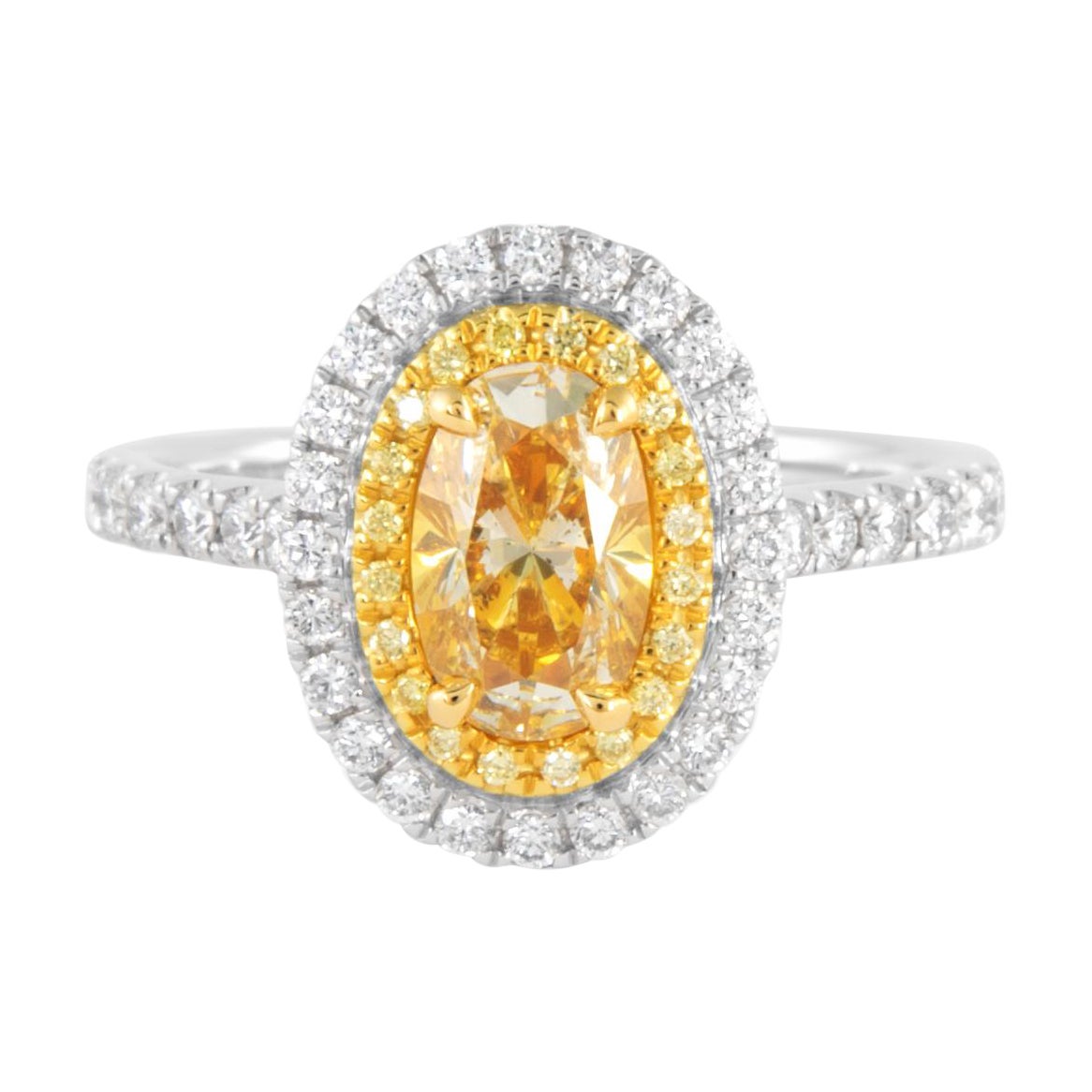 Alexander Beverly Hills 1,02ct Oval Fancy Yellow Diamond Ring 18k Zwei-Ton