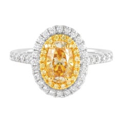 Alexander Beverly Hills 1.02ct Oval Fancy Yellow Diamond Ring 18k Two Tone