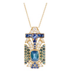 Collana in oro giallo 18K con zaffiro bicolore da 3,11 carati e diamante