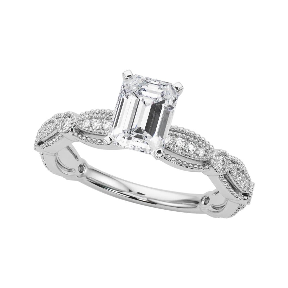 GIA 2,20 Karat Vintage Smaragd Milgrain Band 18K Weißgold Diamantring