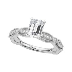 GIA 2,20 Karat Vintage Smaragd Milgrain Band 18K Weißgold Diamantring