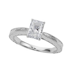 GIA 2ct Radiant Classic Solitaire Antique Gravé Bague diamant en or blanc 18K