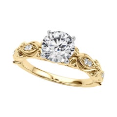 GIA 1.20 Round Vintage Scrolling Ribbon 18K Yellow Gold Diamond Ring