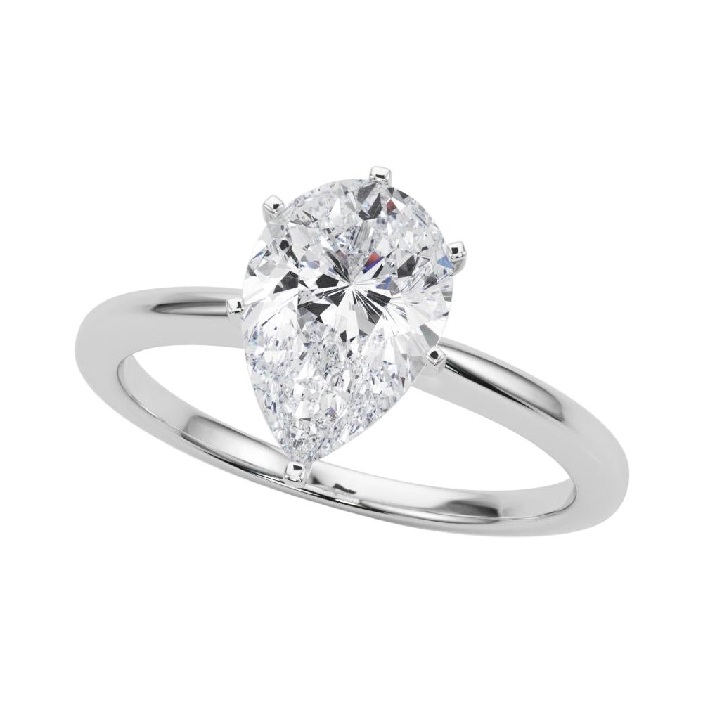 GIA 3.01 Carat Pear Prong Set Solitaire 18K White Gold Diamond Ring en vente