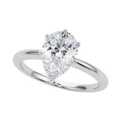 GIA 3.01 Carat Pear Prong Set Solitaire 18K White Gold Diamond Ring