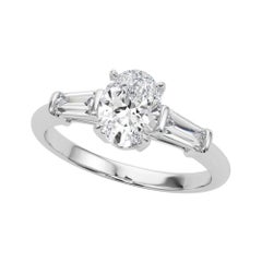 GIA Bague à 3 pierres en or blanc 18K avec diamants ovales et baguettes de 2,00 carats