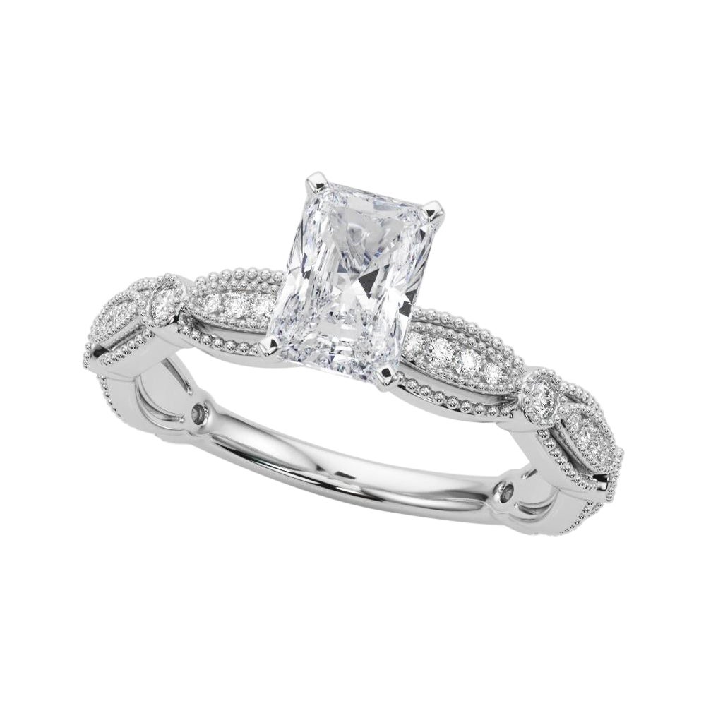 GIA 1,82 Carati Vintage Radiant Milgrain Band Anello di diamanti in oro bianco 18 carati