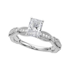 GIA 1.82 Carat Vintage Radiant Milgrain Band 18K White Gold Diamond Ring