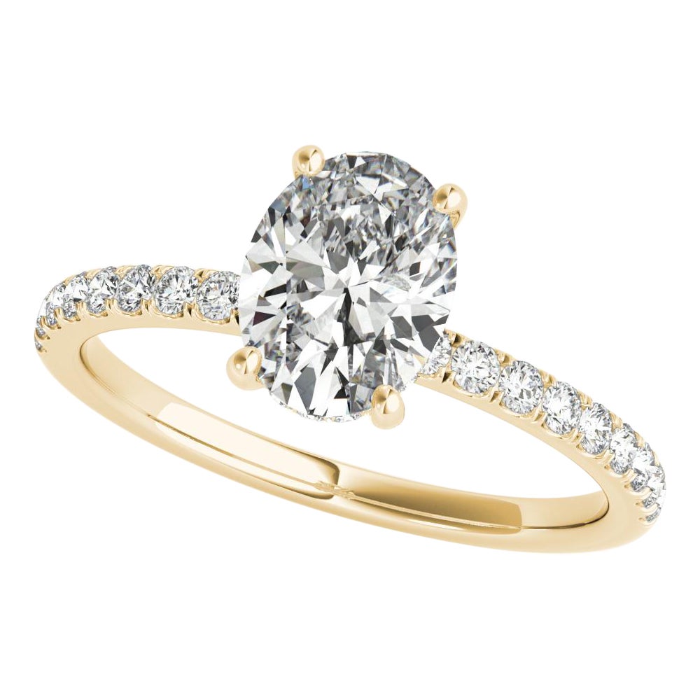 GIA 1,80 Carati Pave Hidden Halo Oval Anello di diamanti in oro giallo 18K