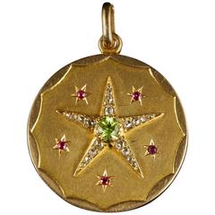 Antique Victorian Suffragette Locket Diamond Peridot Ruby 18 Carat Gold