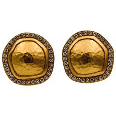 Lika Behar Reflections Diamonds Hammered Yellow Gold Disc Earrings 12