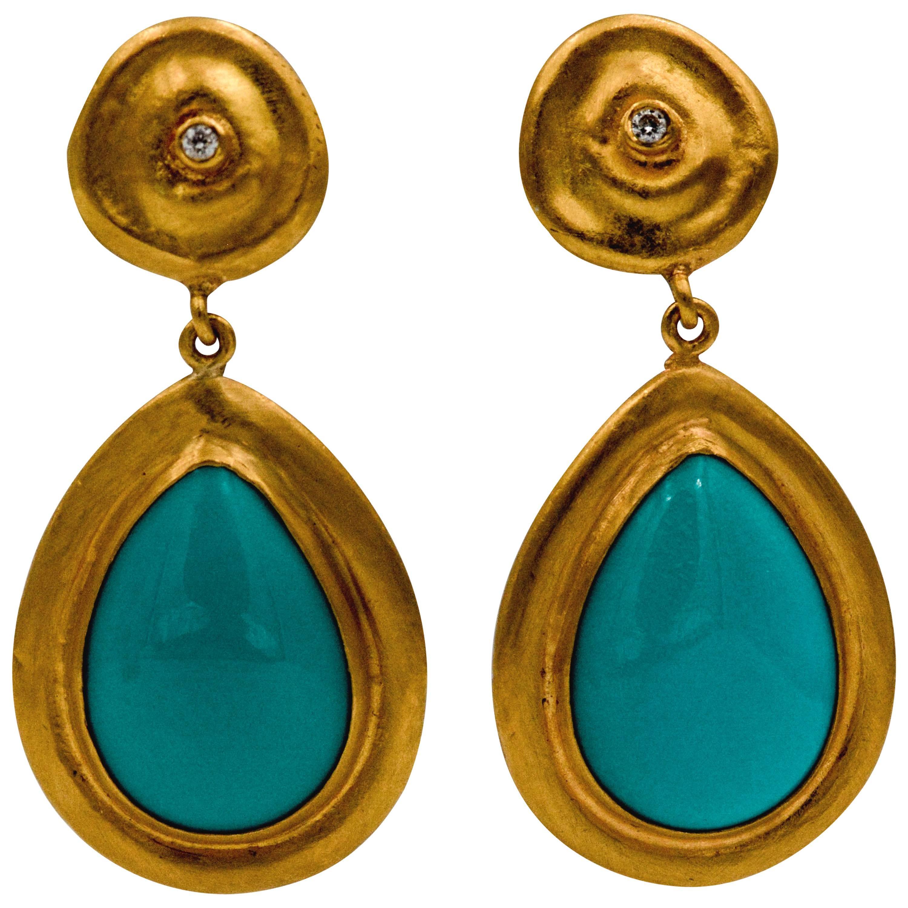 Lika Behar Turquoise Diamond  22kt Yellow Gold Earrings