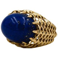 Seaman Schepps Lightship Lapis Lazuli Gold Basket Weave Ring 6