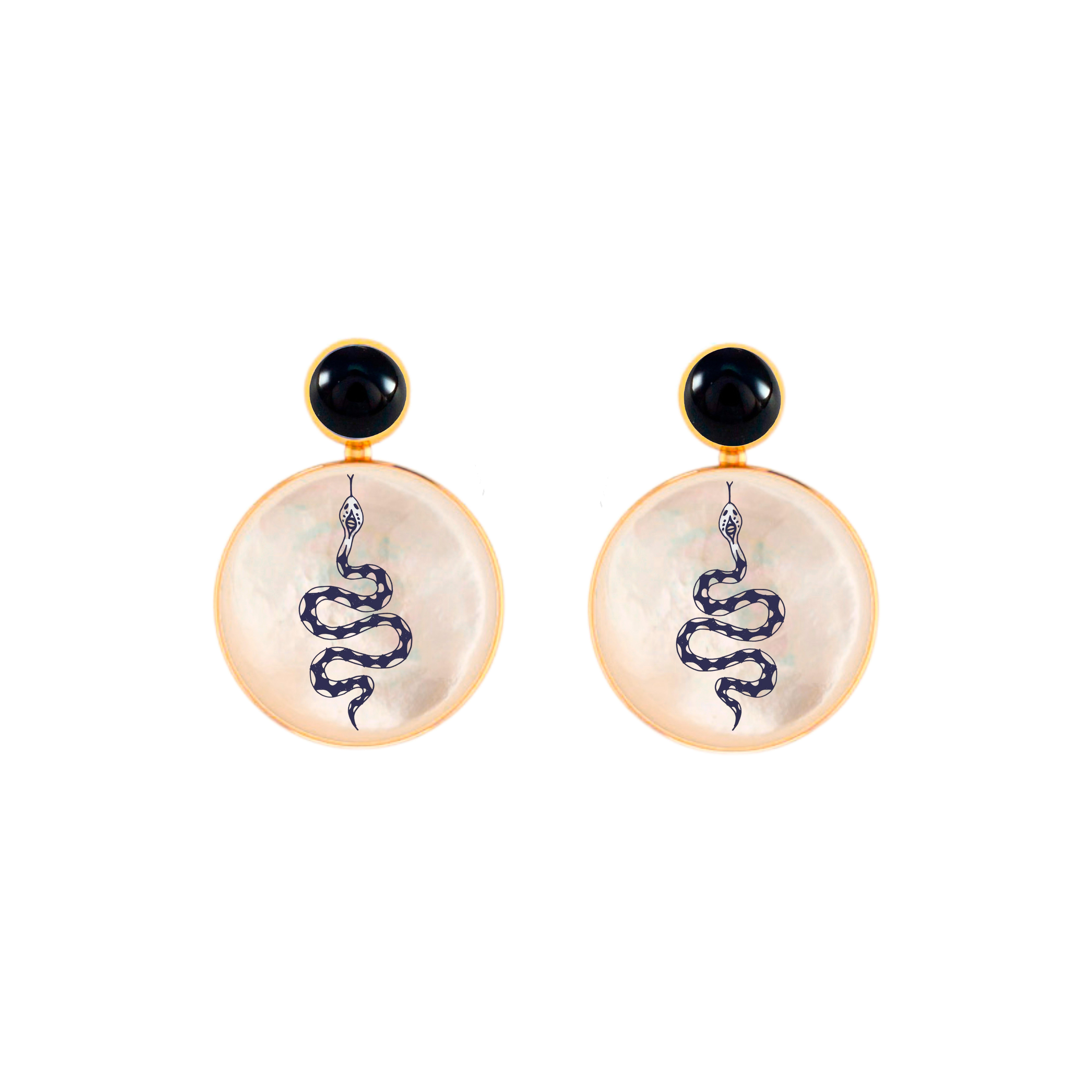 Schlangenohrringe in Schwarz und Weiß mit Onyx und Perlmutt