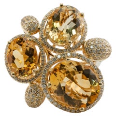 Vintage Levian Diamond Citrine Ring 14K Gold Cocktail
