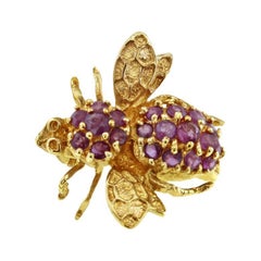 Ruby Bumble Bee Brooch 14k Yellow Gold