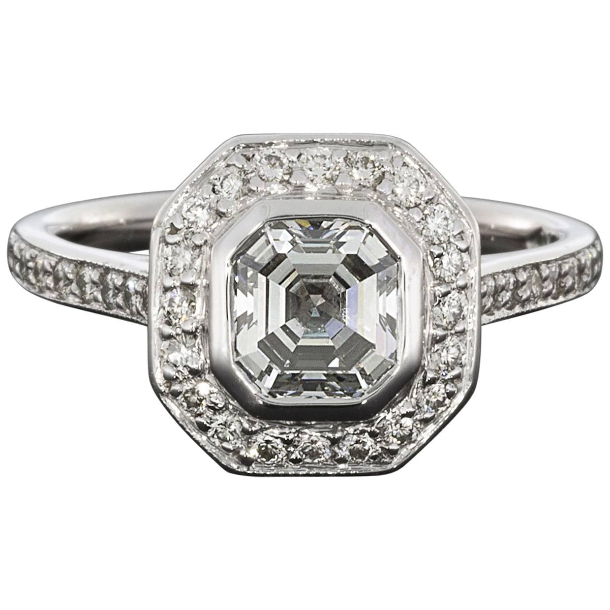 GIA Certified Asscher Diamond Halo White Gold Engagement Ring