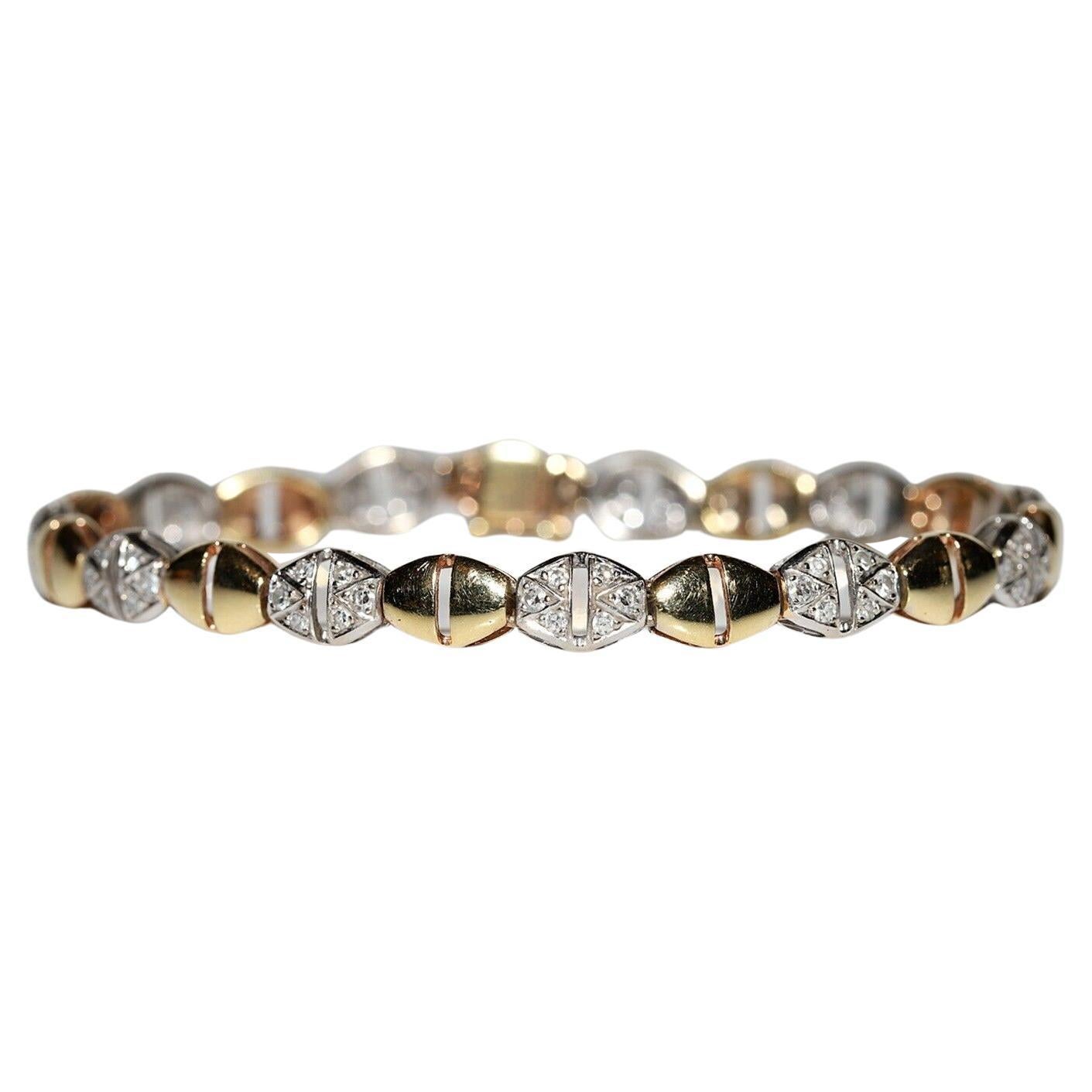 Vintage Circa 1970 Bracelet en or 18k orné de diamants naturels