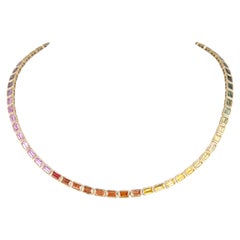 Alexander Beverly Hills 17.85ct Emerald Cut Rainbow Sapphire Gold Necklace