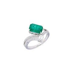 2.28 Cts Radiant Natural Emerald Diamond Ring / 18k Solid White Gold Ring