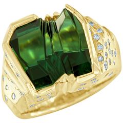 Bernd Munsteiner Bague en or avec tourmaline verte de 6,93 carats et diamants