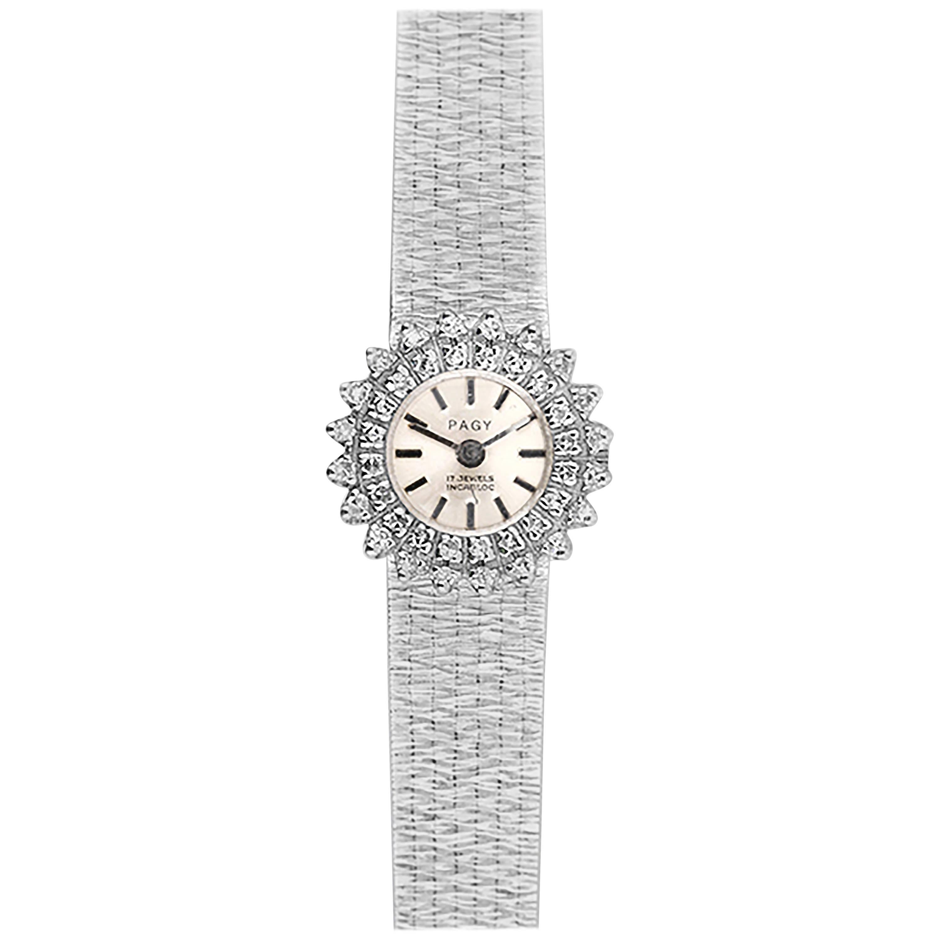 Pagy Ladies White Gold Diamond Manual Wristwatch 1960s 