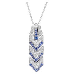 Collana Art Deco con zaffiro blu e diamanti in oro bianco 18 carati