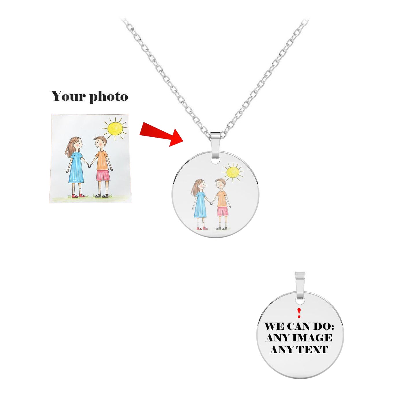 Personalisierte Ihr Foto Anhänger in 925 Silber - Custom Child's Kunstwerk Halskette im Angebot