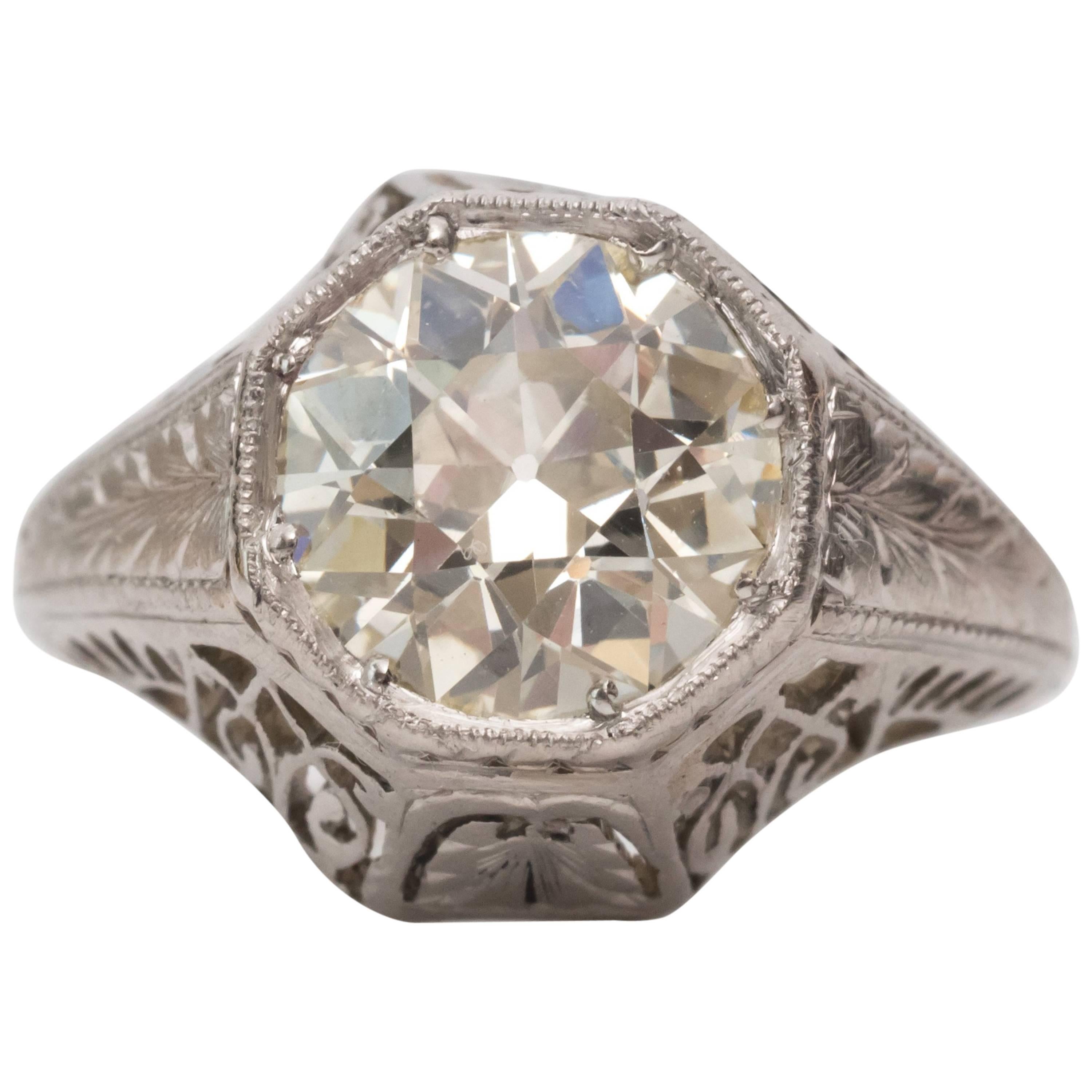 1920s Art Deco GIA 1.45 Carat Old European Diamond Platinum Engagement Ring