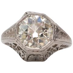 1920s GIA Certified 1.45 Carat Old European Diamond Platinum Engagement Ring 3