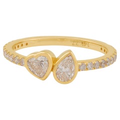 0.77 Carat Pear & Heart Cut Diamond Band Ring 14k Yellow Gold Handmade Jewelry