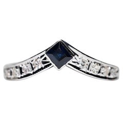 Bague vintage décorée en or 14 carats avec diamants naturels et saphirs des années 1980
