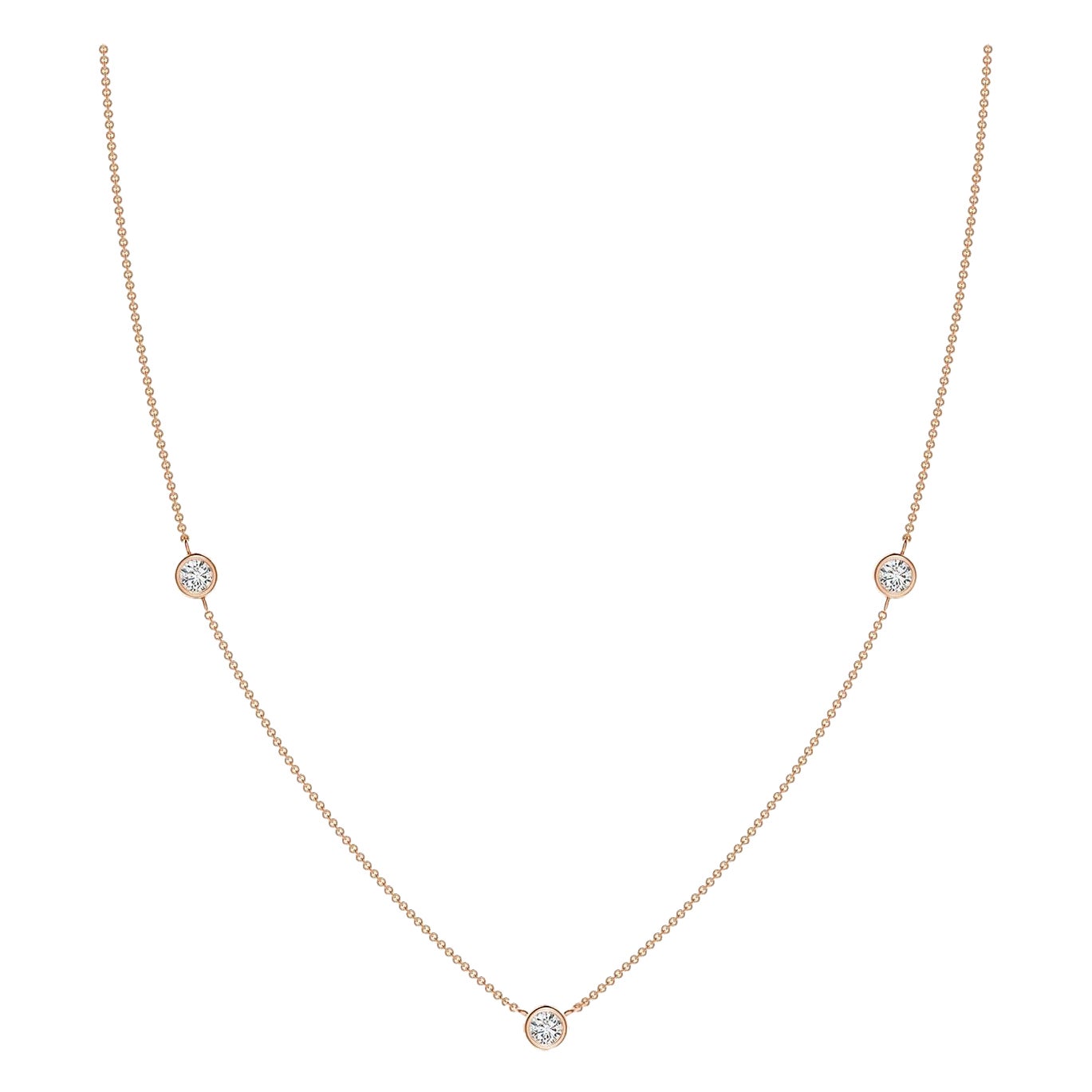 Angara Collar de Cadena de Diamantes Redondos Naturales Engastados en Bisel en Oro Rosa de 14 K