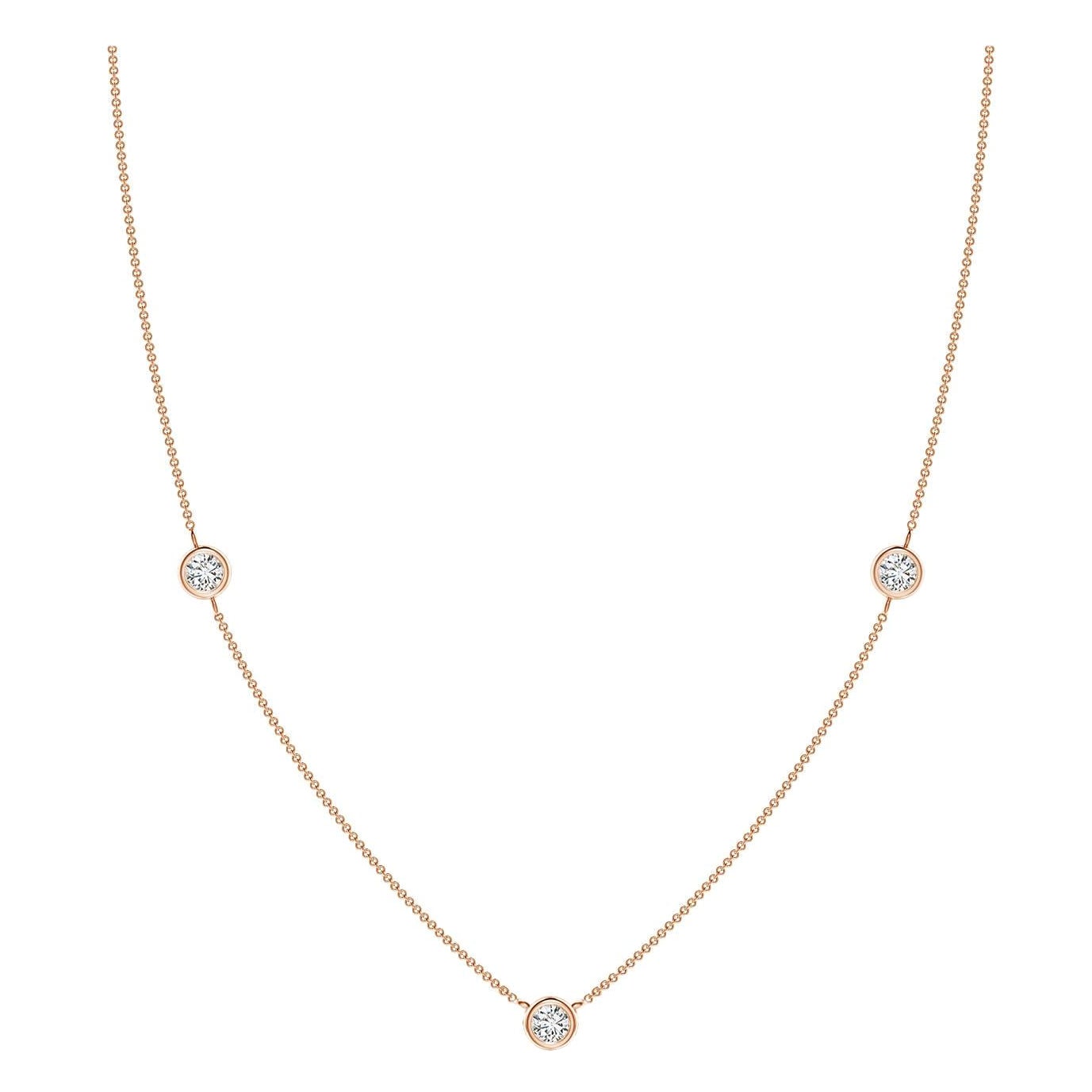 Angara Collar de Cadena de Diamantes Redondos Naturales Engastados en Bisel en Oro Rosa de 14 K
